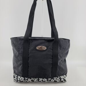 Vintage Surfware Hawaiian Classics White Hibiscus on Black Nylon Travel Tote Bag